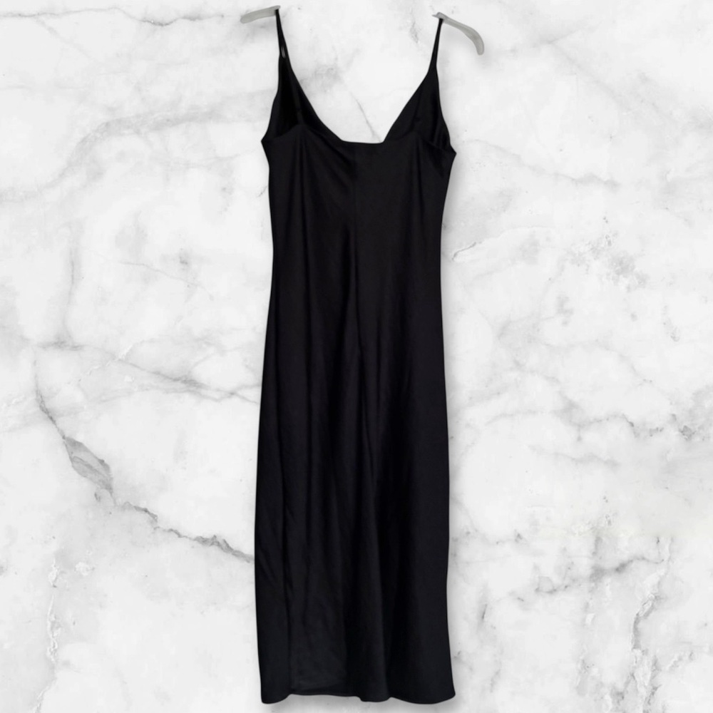 Faded Rose Slip Dress Womens Medium Black Sleeveless Midi Side Slit Party Y2K
